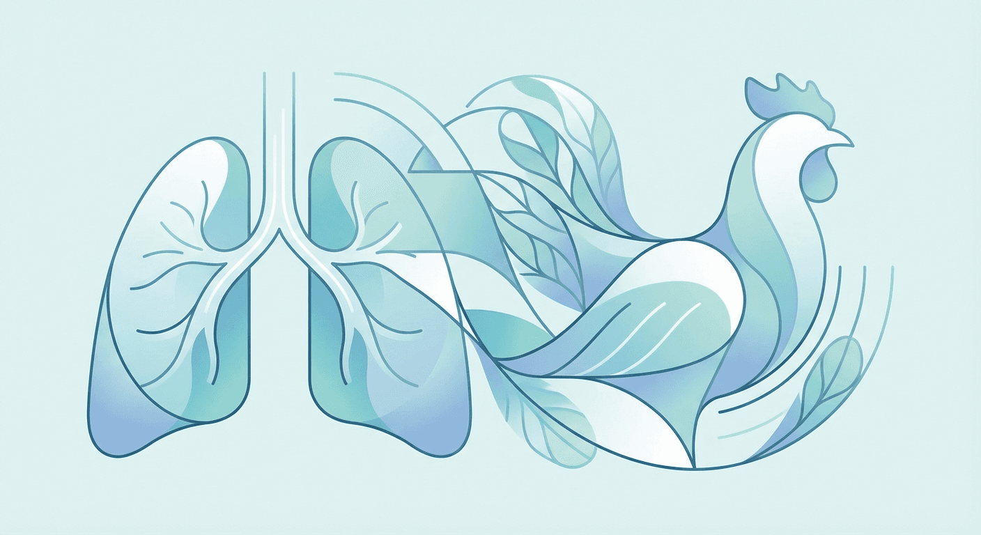 Medical illustration for PubMed 자료 기반 | 닭고기 섭취가 천식을 유발하거나 증상을 악화시킨다는 주장은 사실인가요? - Persly Health Information