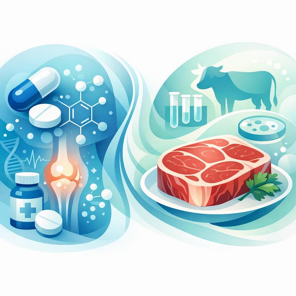 Medical illustration for 이부프로펜 복용 중 쇠고기 먹어도 될까요? 상호작용 안내 - Persly Health Information