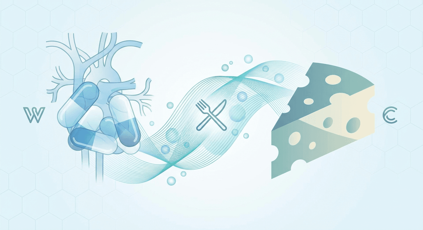 Medical illustration for Basado en OMS | ¿Es seguro comer queso si estoy tomando warfarina, o puede afectar mi INR por su contenido de vitamina K? - Persly Health Information