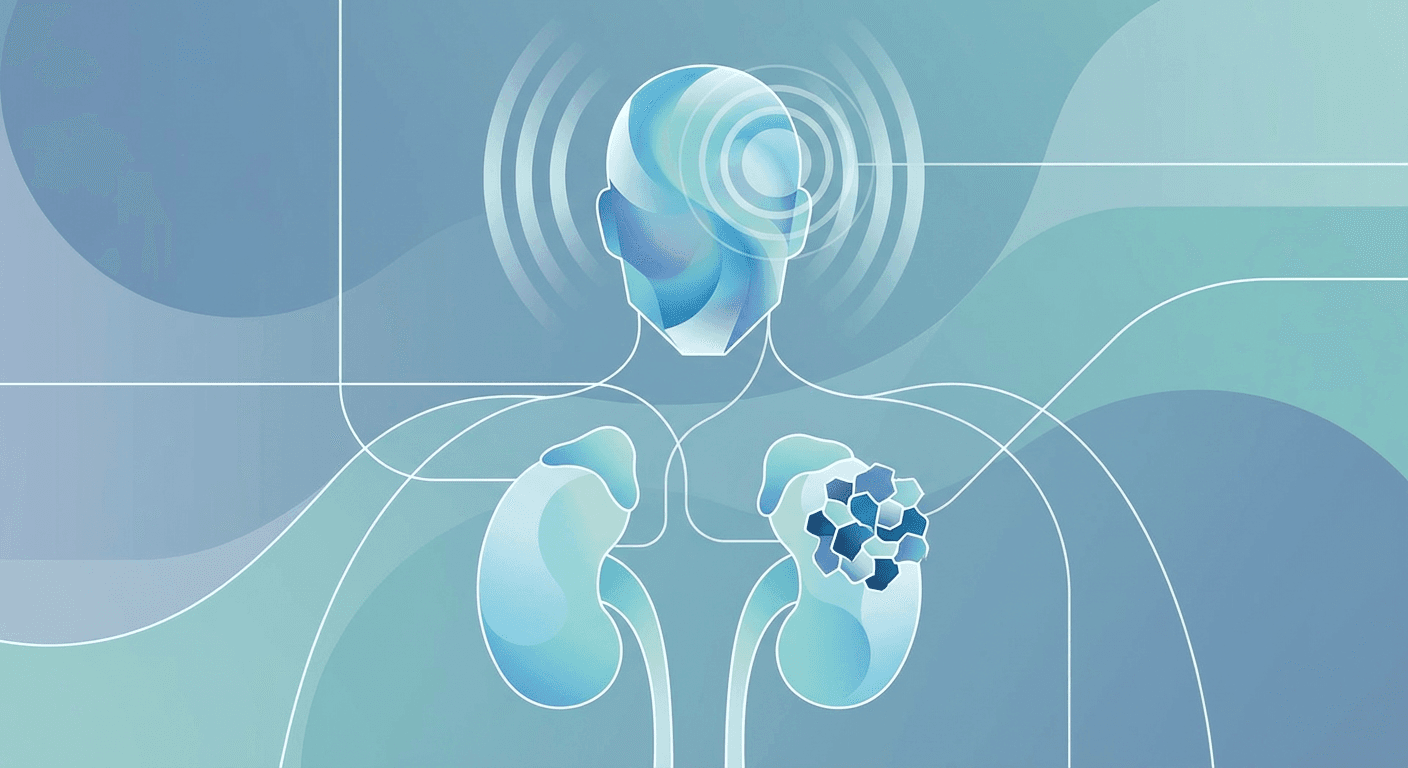 Medical illustration for Based on WHO | Is headache a possible symptom of adrenal cancer, and what underlying hormonal or blood pressure changes associated with adrenal tumors might cause it? - Persly Health Information