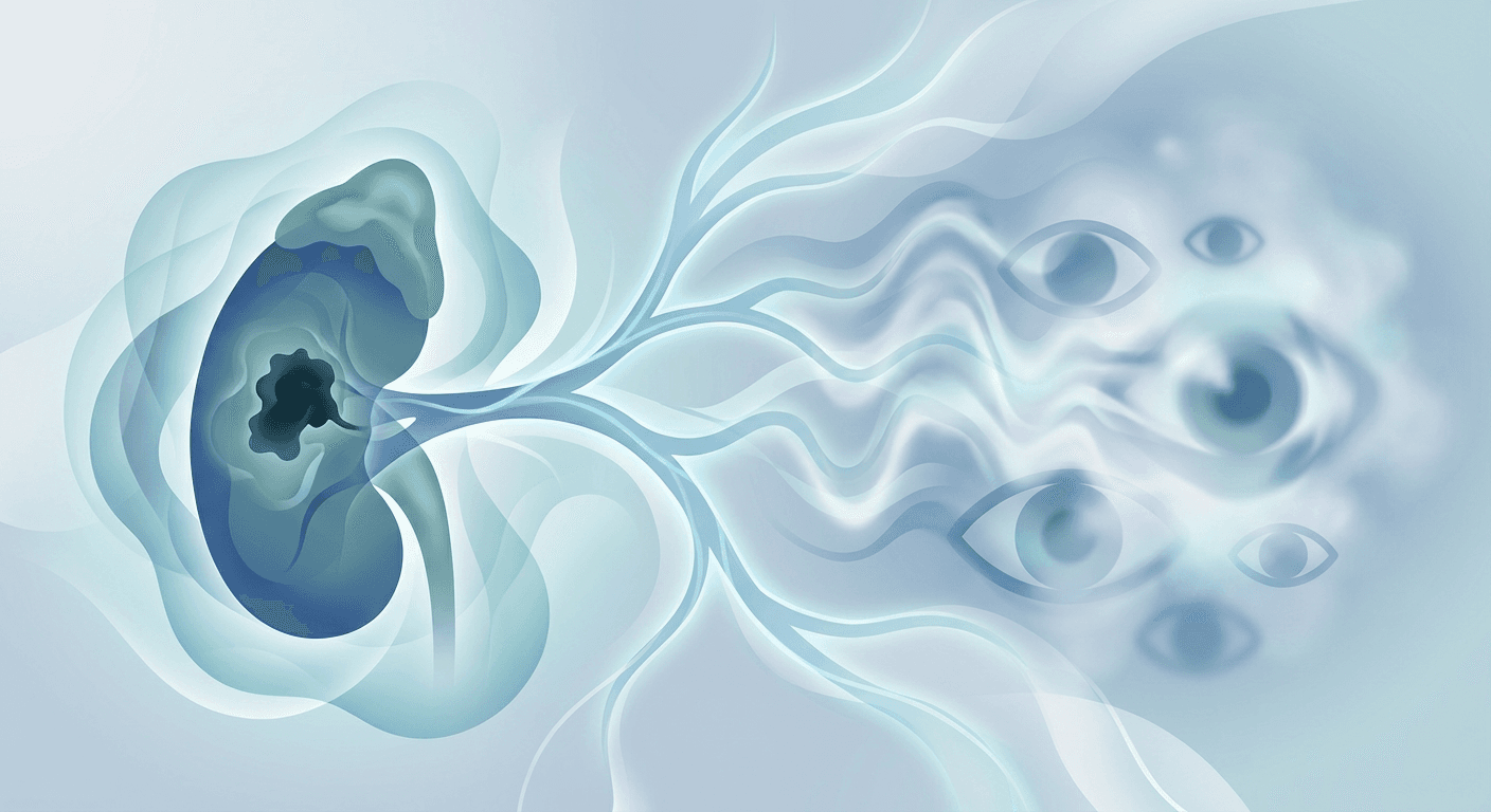 Medical illustration for WHOの資料に基づく | 副腎がんでは、視力低下や視野のかすみ、複視などの視覚の問題が症状として現れることはありますか?ある場合、どのような原因や注意すべきサインがありますか? - Persly Health Information