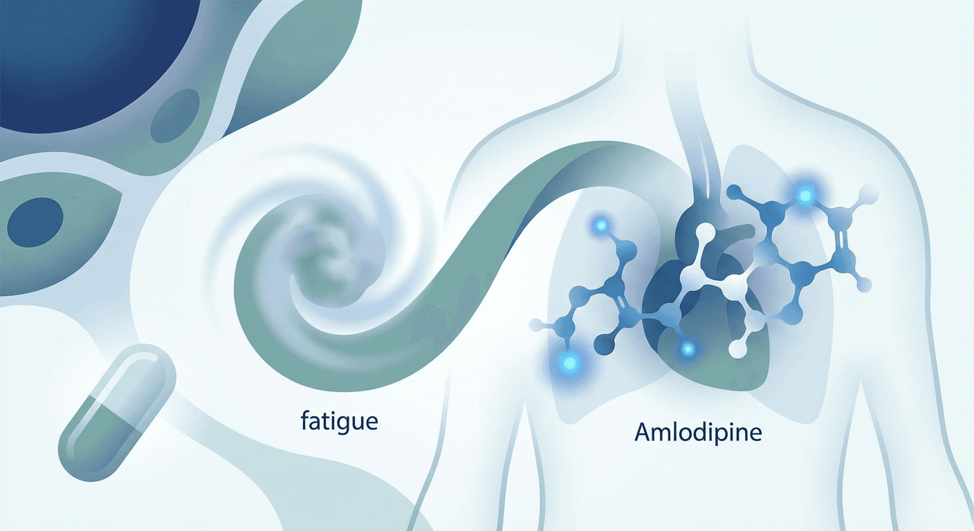 Medical illustration for 米国NIHの資料に基づく | アムロジピンの服用で疲労感・倦怠感が副作用として起こることはありますか?起こる場合の頻度や原因、リスク要因、受診の目安、対処法を教えてください。 - Persly Health Information