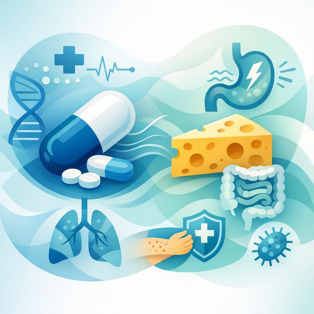 Medical illustration for Based on NIH | Is it safe to eat cheese while taking amoxicillin, or does it increase the risk of side effects? - Persly Health Information