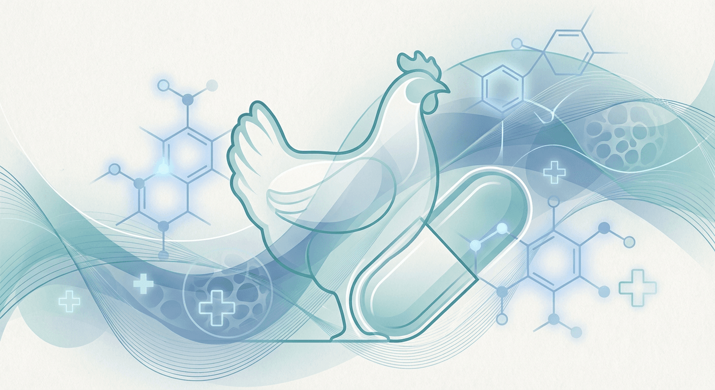 Medical illustration for 아목시실린을 복용할 때 치킨(닭고기)을 먹으면 약 흡수나 부작용에 영향을 줄 수 있나요? - Persly Health Information