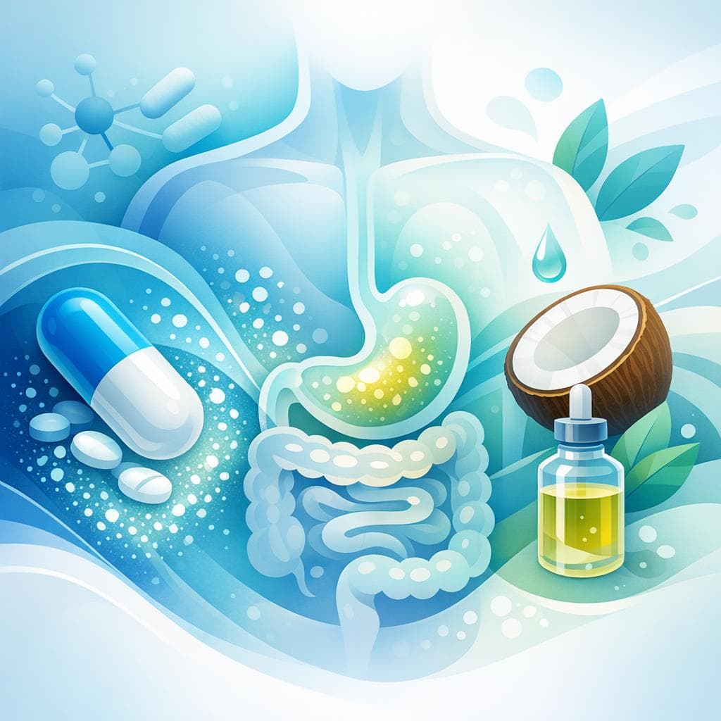 Medical illustration for 미국 NIH 자료 기반 | 아목시실린을 복용한 후 코코넛 오일을 섭취해도 되나요? - Persly Health Information