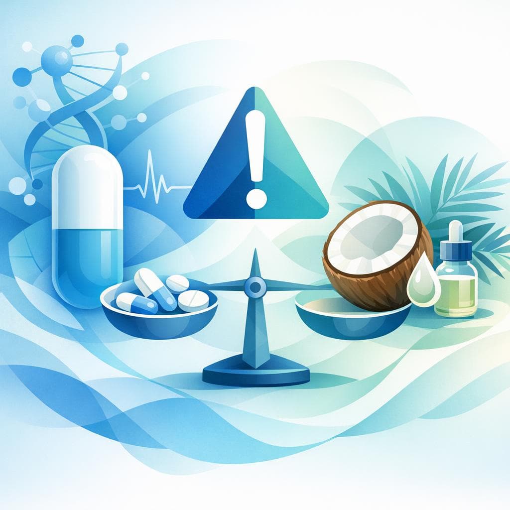 Medical illustration for 미국 NIH 자료 기반 | 아목시실린을 복용할 때 코코넛 오일을 함께 섭취하면 약물 흡수나 효과에 영향을 미쳐 용량 조절 또는 복용 주의가 필요한가요? - Persly Health Information