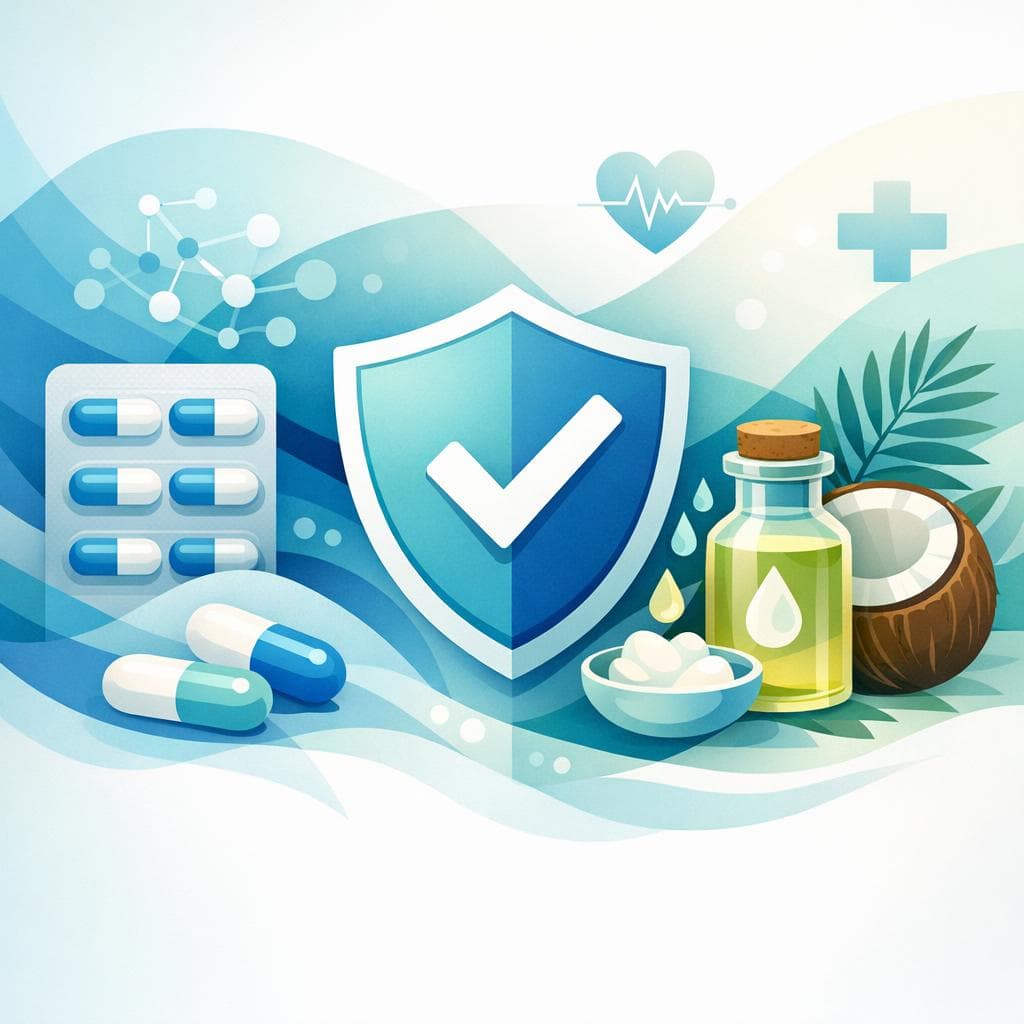 Medical illustration for Based on NIH | Is it safe to take amoxicillin while consuming coconut oil or doing coconut oil pulling, or are there any known interactions? - Persly Health Information