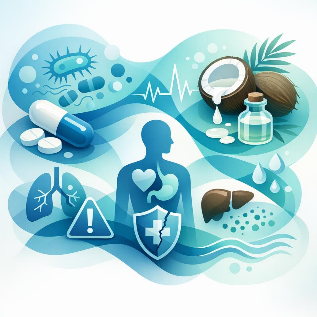 Medical illustration for Based on NIH | Does taking coconut oil while on amoxicillin increase the risk of side effects or cause any interactions? - Persly Health Information