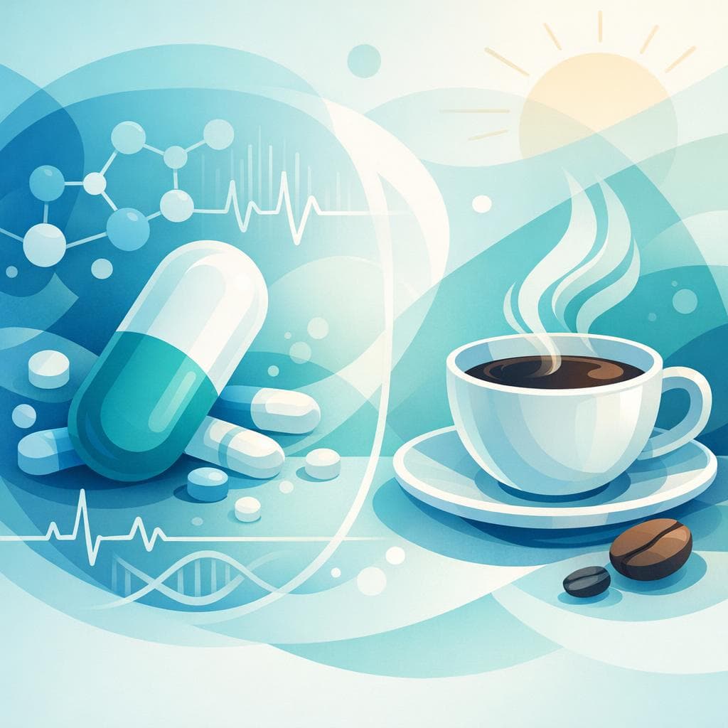 Medical illustration for Based on NIH | Is it safe to drink coffee in the morning while taking amoxicillin, or should I wait a certain amount of time before or after my dose? - Persly Health Information