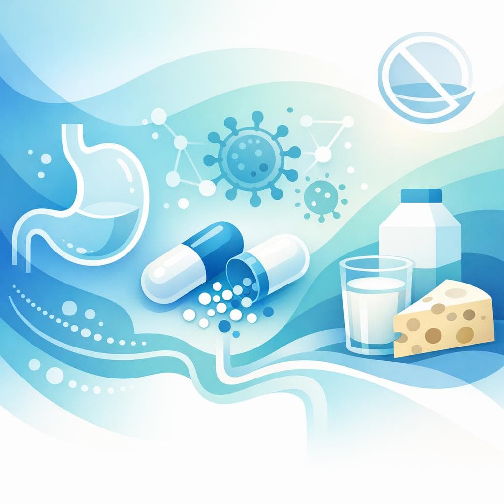Medical illustration for Based on NIH | Should I take amoxicillin on an empty stomach, and do milk or other dairy products interfere with its absorption? - Persly Health Information