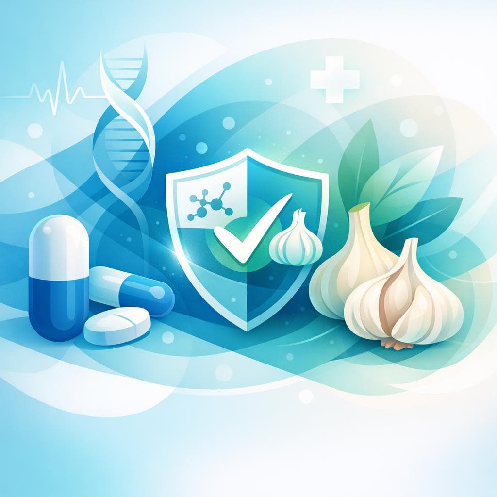 Medical illustration for Based on NIH | Is it safe to take amoxicillin with garlic or garlic supplements, and are there any interactions or risks I should know about? - Persly Health Information
