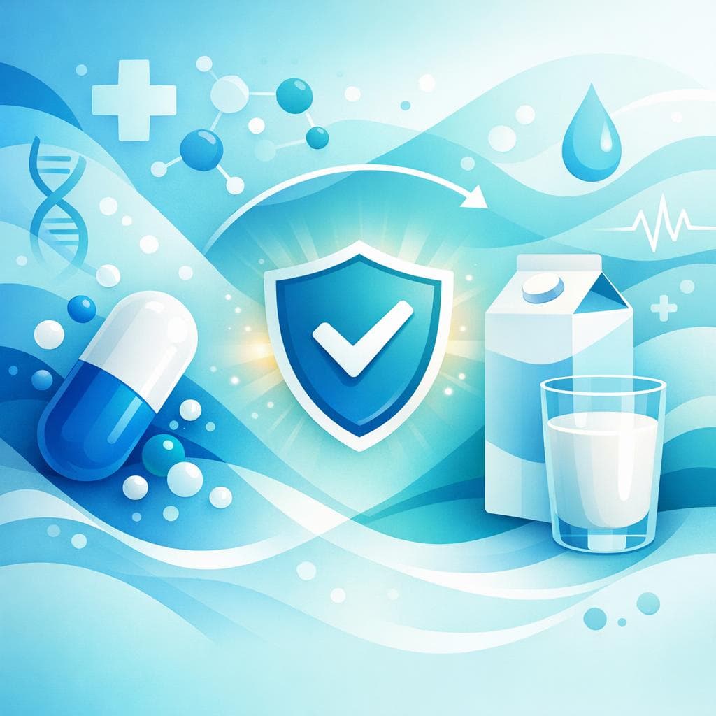 Medical illustration for Based on NIH | Is it safe to drink milk while taking amoxicillin, or can dairy interfere with its absorption or effectiveness? - Persly Health Information