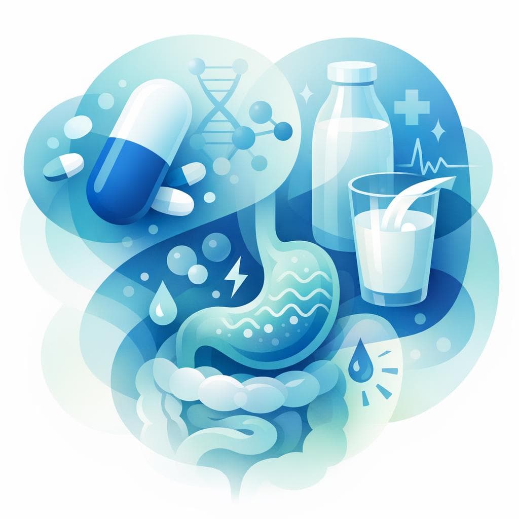 Medical illustration for Basado en NIH de EE.UU. | ¿Es verdad que tomar amoxicilina junto con leche aumenta el riesgo de efectos secundarios gastrointestinales? - Persly Health Information