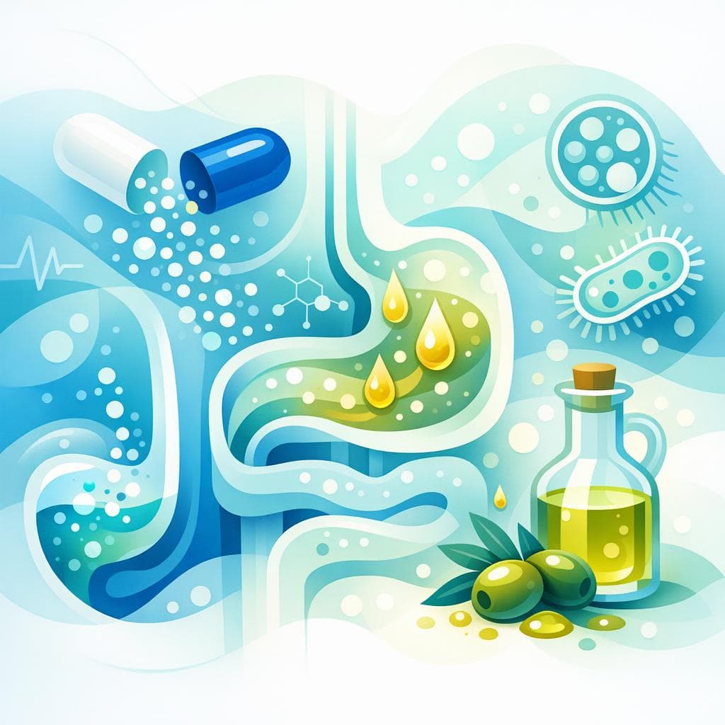 Medical illustration for 미국 NIH 자료 기반 | 아목시실린을 복용한 후 올리브오일을 섭취하면 약물 흡수나 약효에 영향을 줄 수 있나요? - Persly Health Information