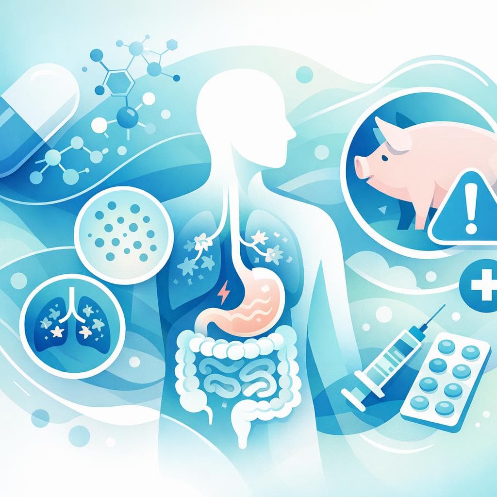 Medical illustration for Basado en NIH de EE.UU. | ¿Es cierto que comer carne de cerdo mientras tomo amoxicilina aumenta el riesgo de efectos secundarios? - Persly Health Information