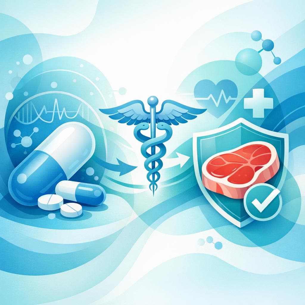 Medical illustration for Based on NIH | Is it safe to eat red meat while taking amoxicillin, or could it interfere with the medication’s effectiveness or increase side effects? - Persly Health Information