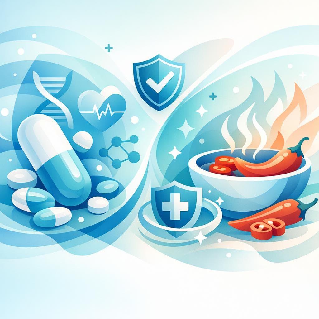 Medical illustration for 미국 NIH 자료 기반 | 아목시실린을 복용할 때 매운 음식을 매일 먹어도 안전한가요? - Persly Health Information