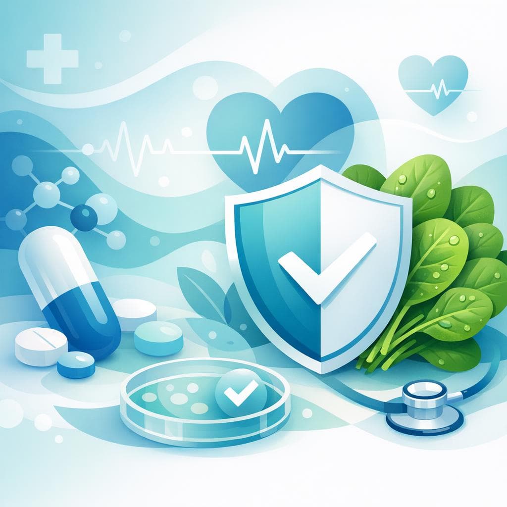 Medical illustration for Based on NIH | Is it safe to eat spinach daily while taking amoxicillin, and could spinach reduce the antibiotic’s effectiveness or cause side effects? - Persly Health Information