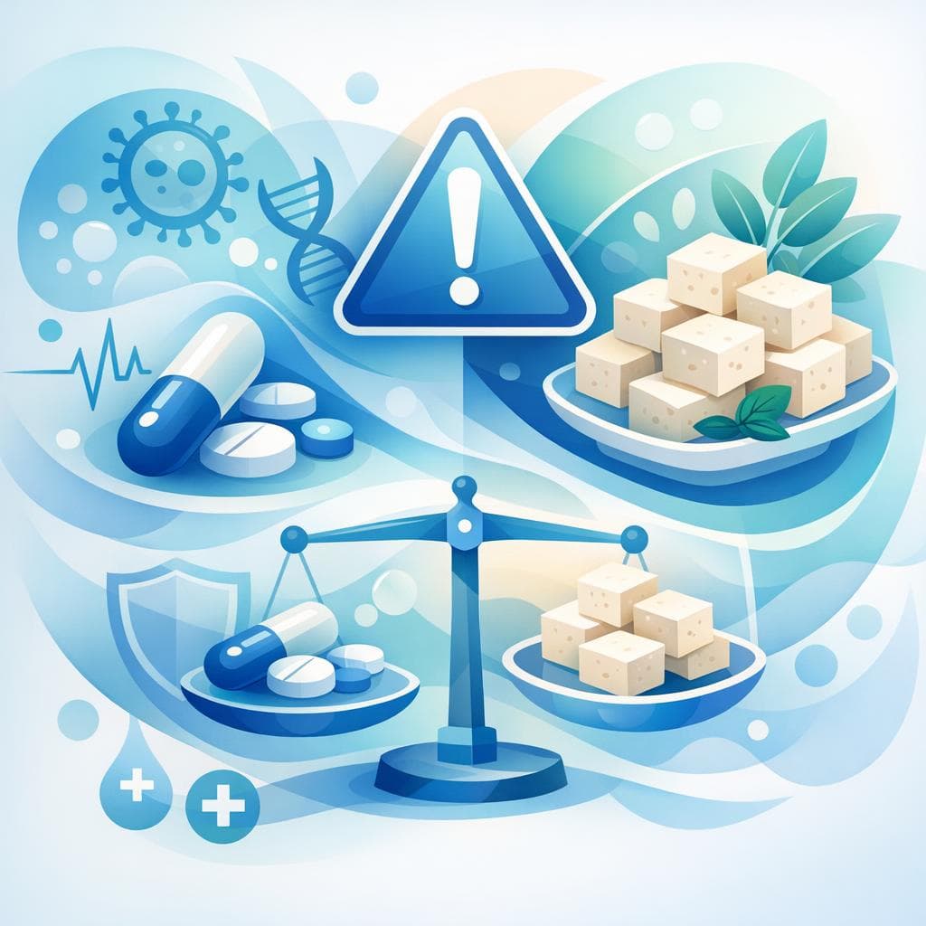Medical illustration for Based on NIH | Does eating tofu require any dosage caution with amoxicillin, such as adjusting the amount or timing of the antibiotic? - Persly Health Information