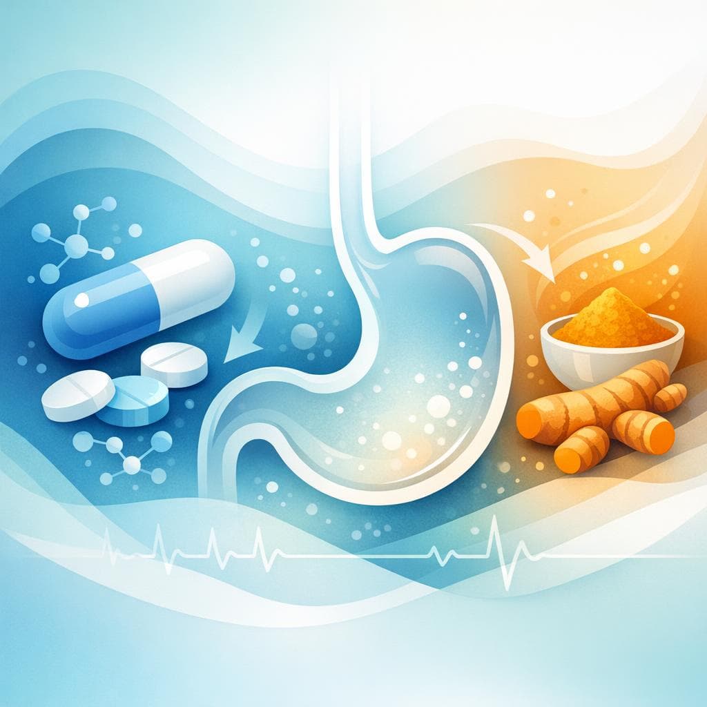 Medical illustration for Based on NIH | Is it safe to take amoxicillin on an empty stomach when also taking turmeric supplements, or does turmeric affect its absorption or effectiveness? - Persly Health Information