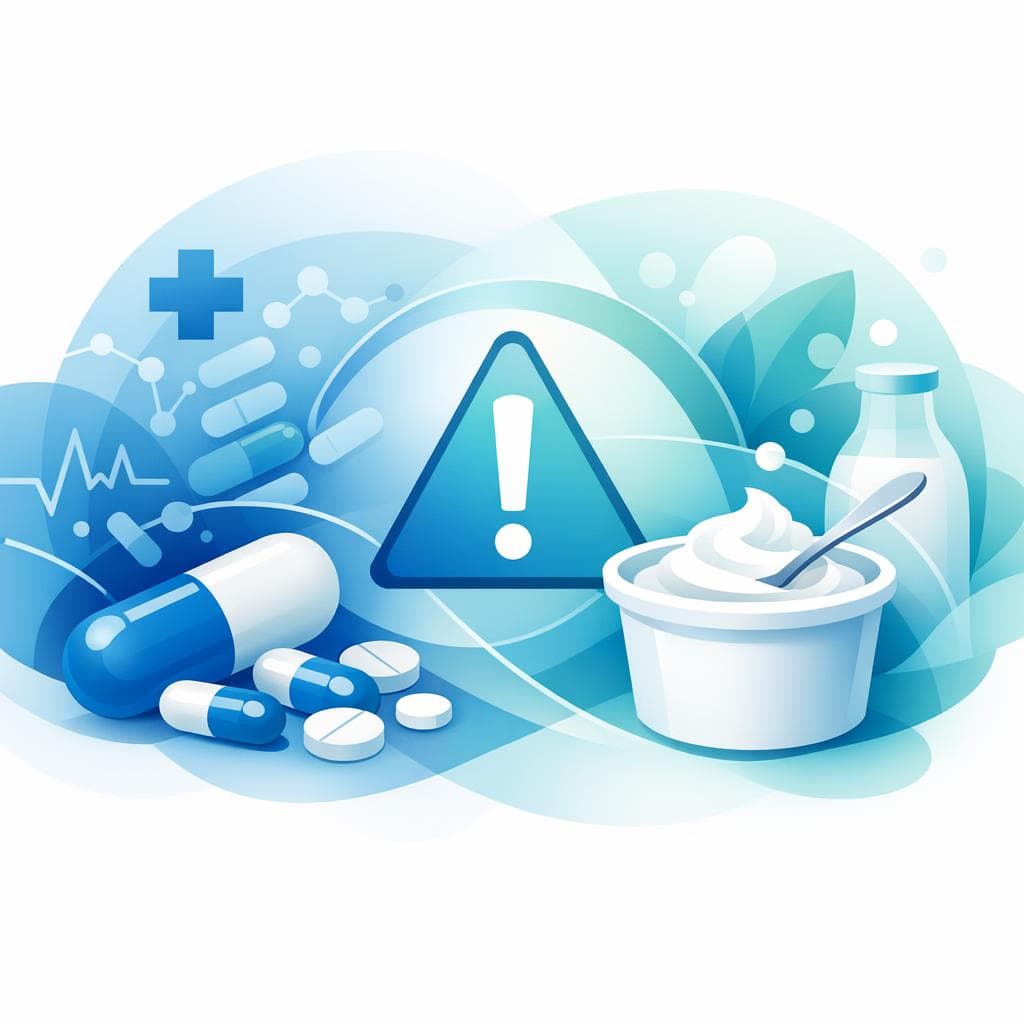 Medical illustration for Basado en NIH de EE.UU. | ¿Es cierto que el yogurt puede interferir con la amoxicilina y que debo limitar su consumo; cuál sería una cantidad segura y cuántas horas debería separar el yogurt de la dosis del antibiótico? - Persly Health Information