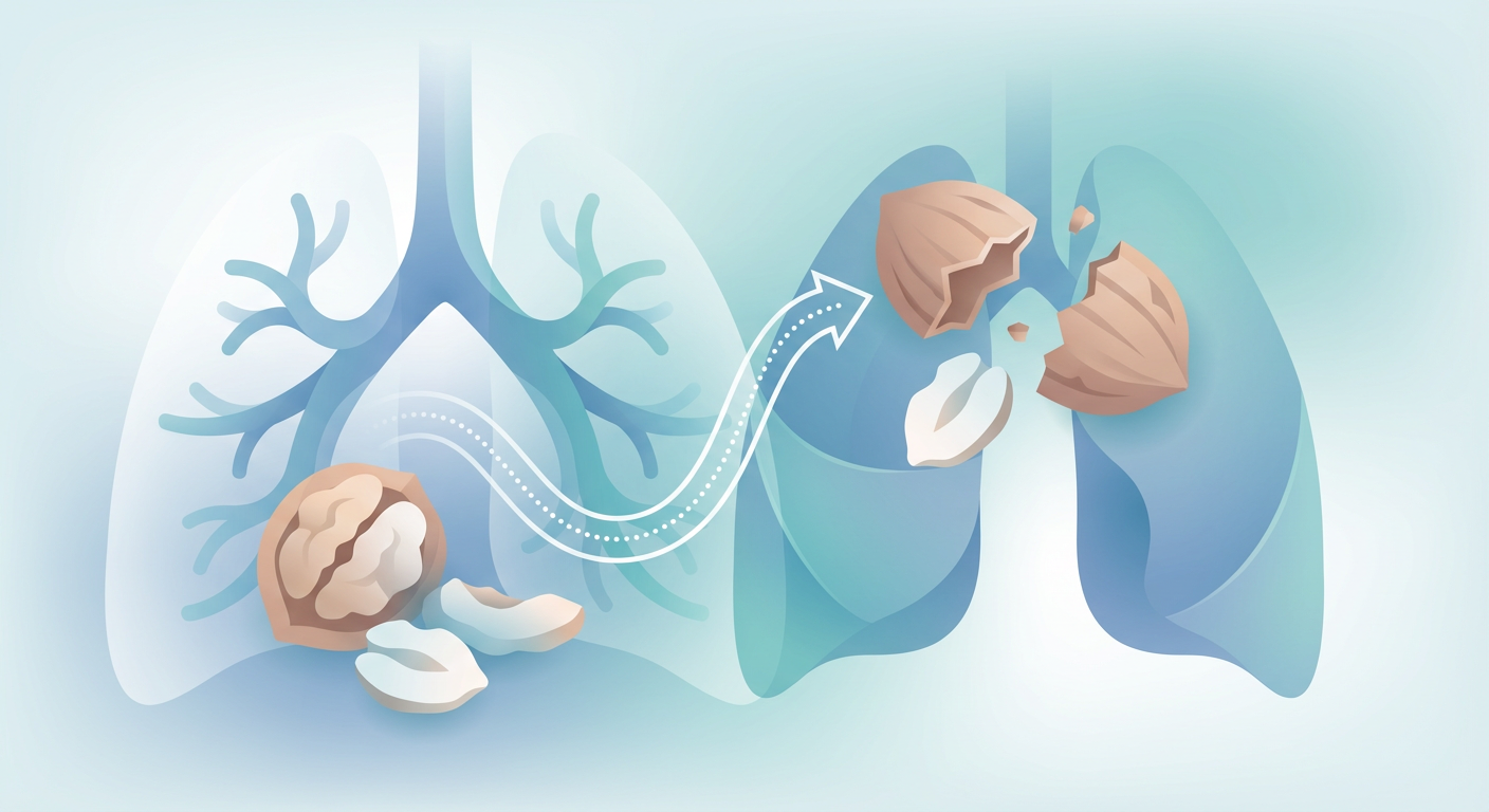 Medical illustration for Basado en NIH de EE.UU. | ¿Es cierto que los frutos secos pueden causar asma, o solo desencadenan crisis asmáticas en personas alérgicas? - Persly Health Information