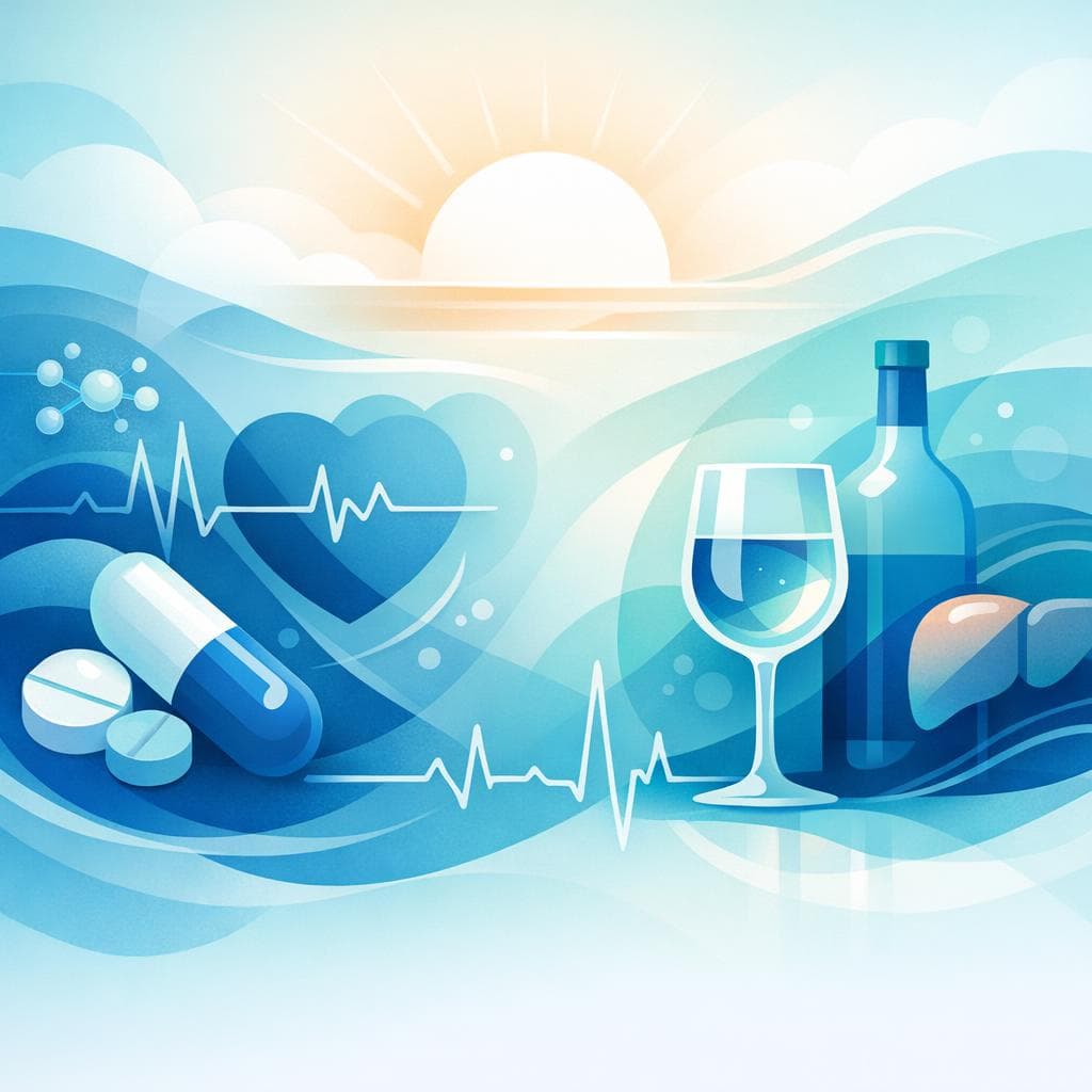 Medical illustration for 미국 NIH 자료 기반 | 아침에 술을 마신 날에도 아토르바스타틴을 평소처럼 복용해도 되나요? - Persly Health Information