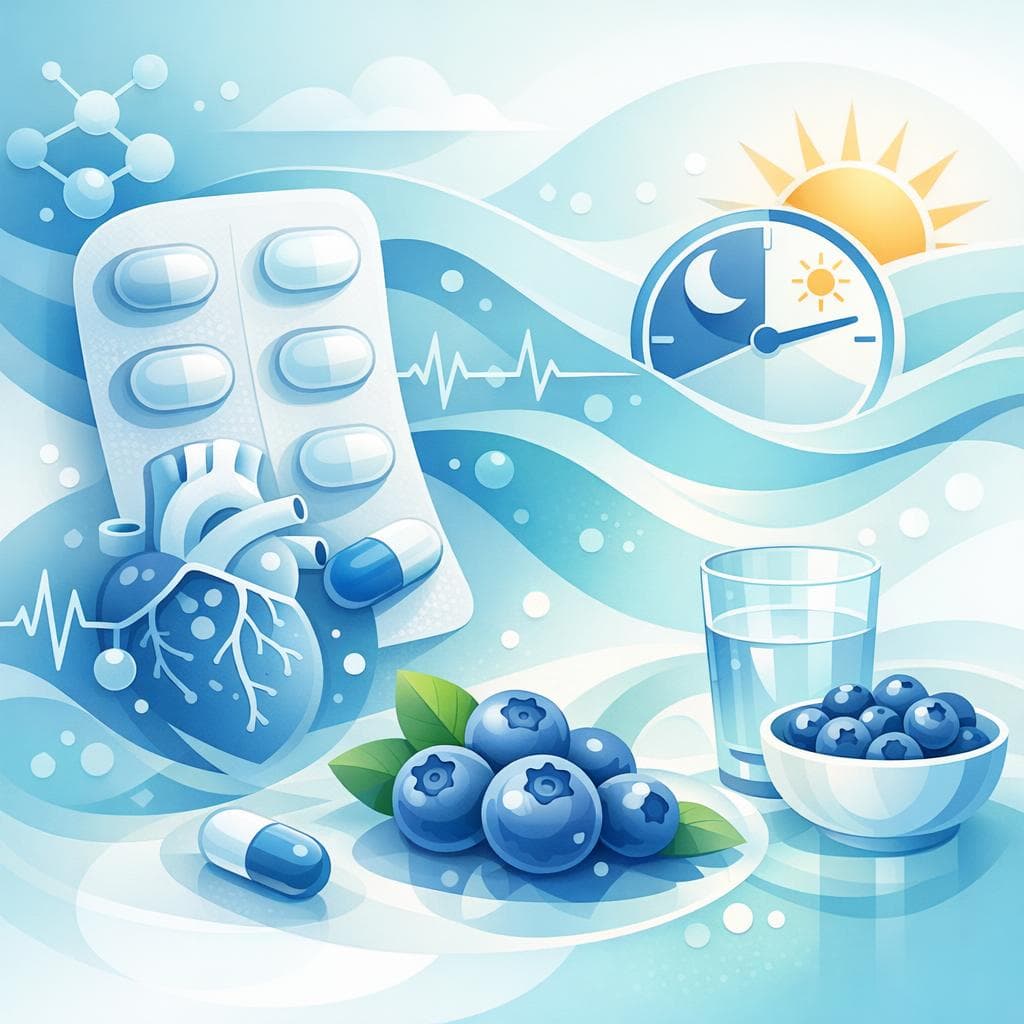 Medical illustration for 미국 NIH 자료 기반 | 아토르바스타틴을 복용 중인데 아침에 블루베리를 함께 먹으면 약물 흡수나 상호작용에 문제가 없나요? - Persly Health Information