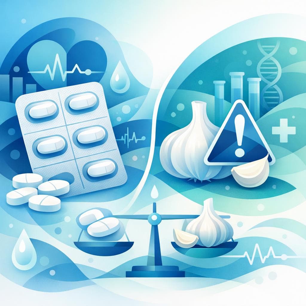 Medical illustration for Based on PubMed | Is it safe to take high-dose garlic supplements while on atorvastatin, and is there a maximum garlic dose I should avoid to prevent interactions or muscle side effects? - Persly Health Information