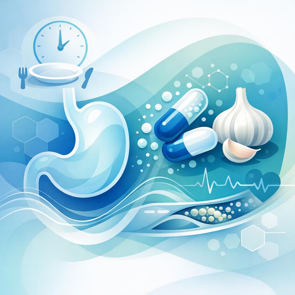 Medical illustration for Based on PubMed | Does taking garlic on an empty stomach interact with atorvastatin or affect its absorption? - Persly Health Information
