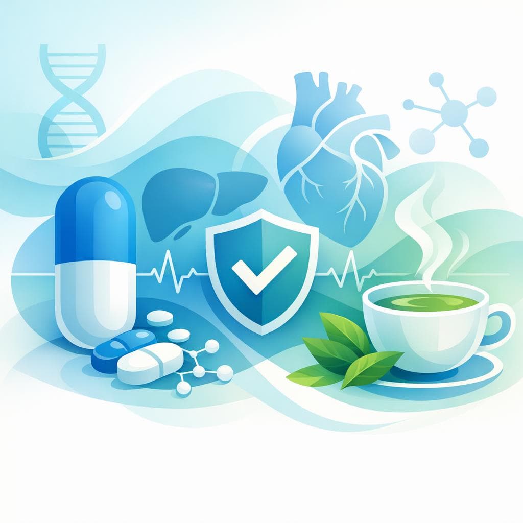 Medical illustration for 미국 NIH 자료 기반 | 아토르바스타틴을 복용 중인데 녹차를 마셔도 안전한가요? 녹차와의 상호작용이나 주의해야 할 점이 있나요? - Persly Health Information