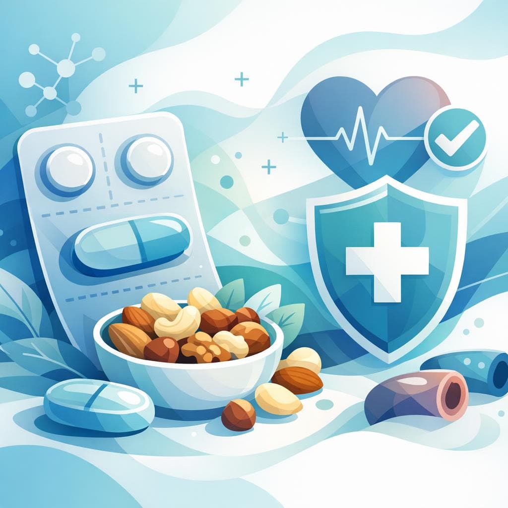 Medical illustration for Based on NIH | Is it safe to eat nuts every day while taking atorvastatin, or are there any interactions or safety concerns? - Persly Health Information