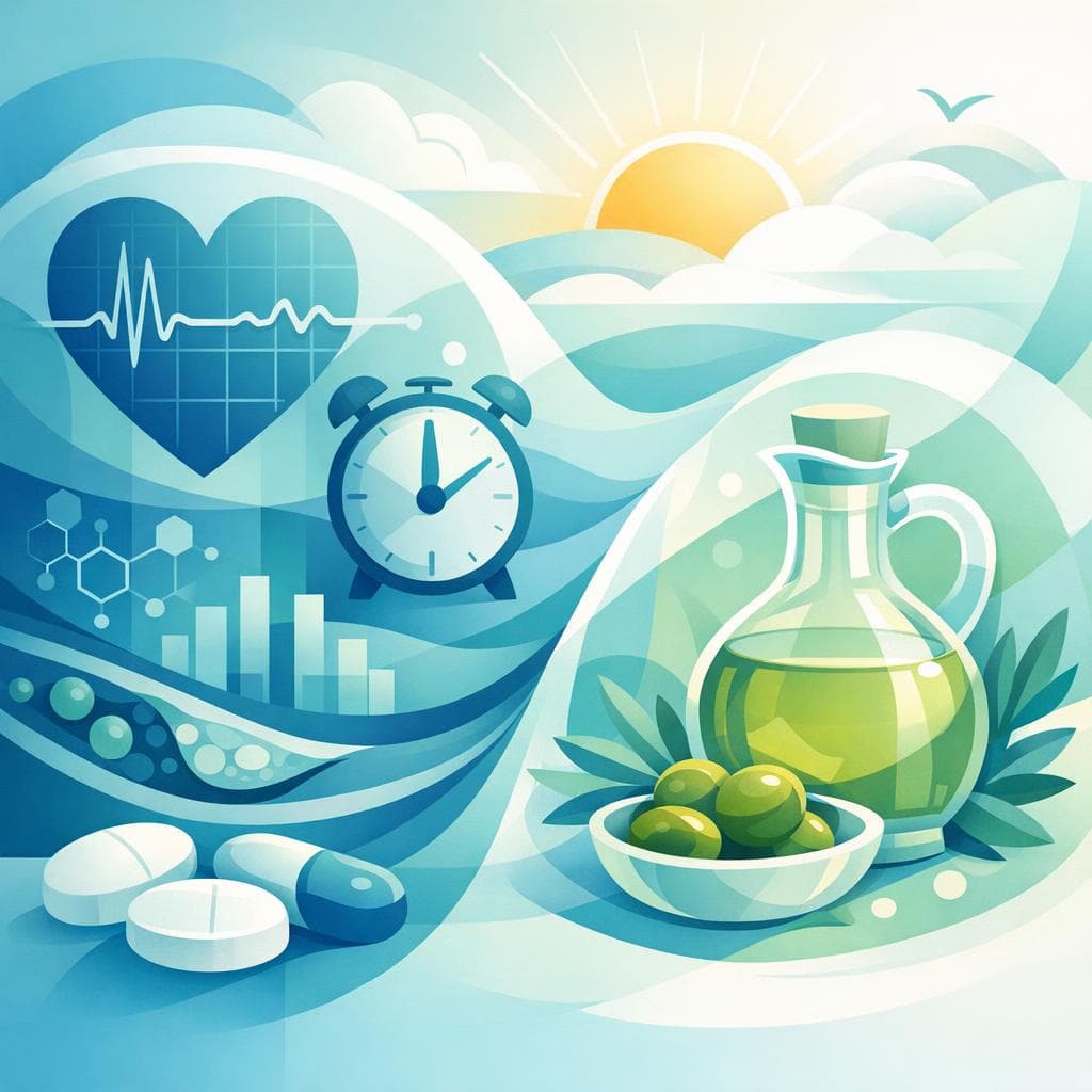 Medical illustration for 미국 NIH 자료 기반 | 아토르바스타틴을 복용 중인데 아침에 올리브 오일을 섭취하면 약효나 부작용에 영향을 준다는 주장은 사실인가요? - Persly Health Information