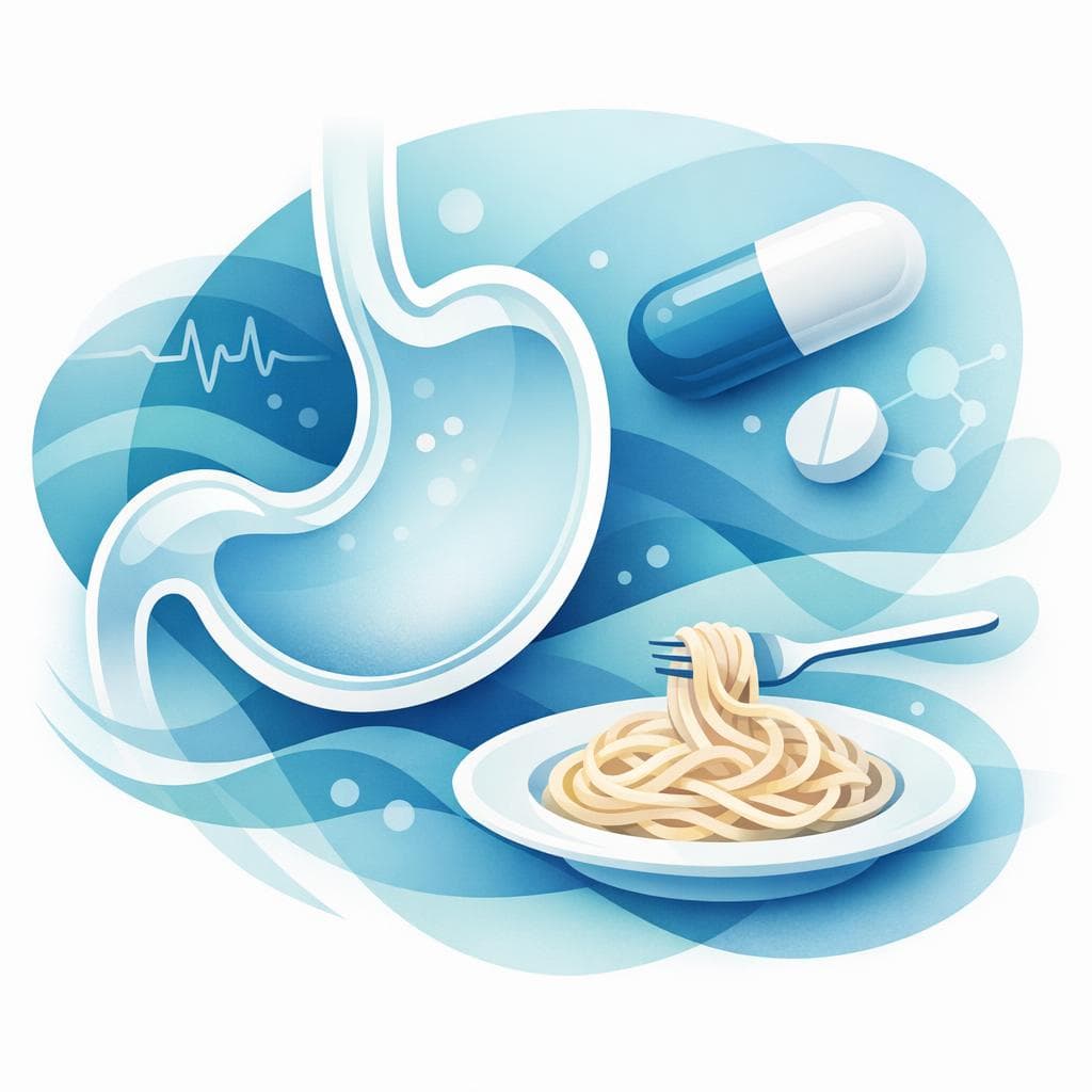 Medical illustration for Based on NIH | Can I take atorvastatin on an empty stomach, and does eating pasta with or shortly after the dose affect its absorption or effectiveness? - Persly Health Information