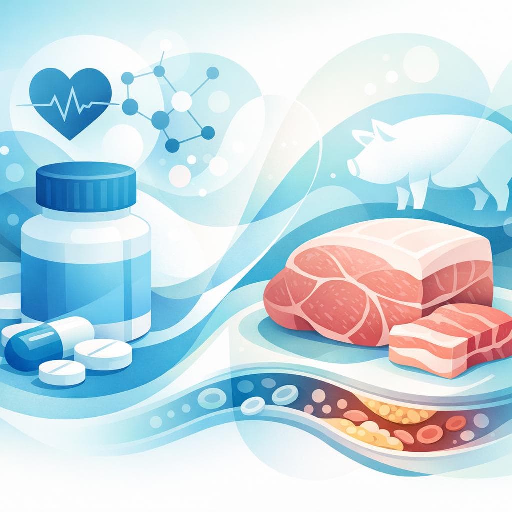 Medical illustration for Based on NIH | Is it safe to eat pork shortly before taking atorvastatin, or could a high-fat pork meal affect its absorption or increase side effects? - Persly Health Information