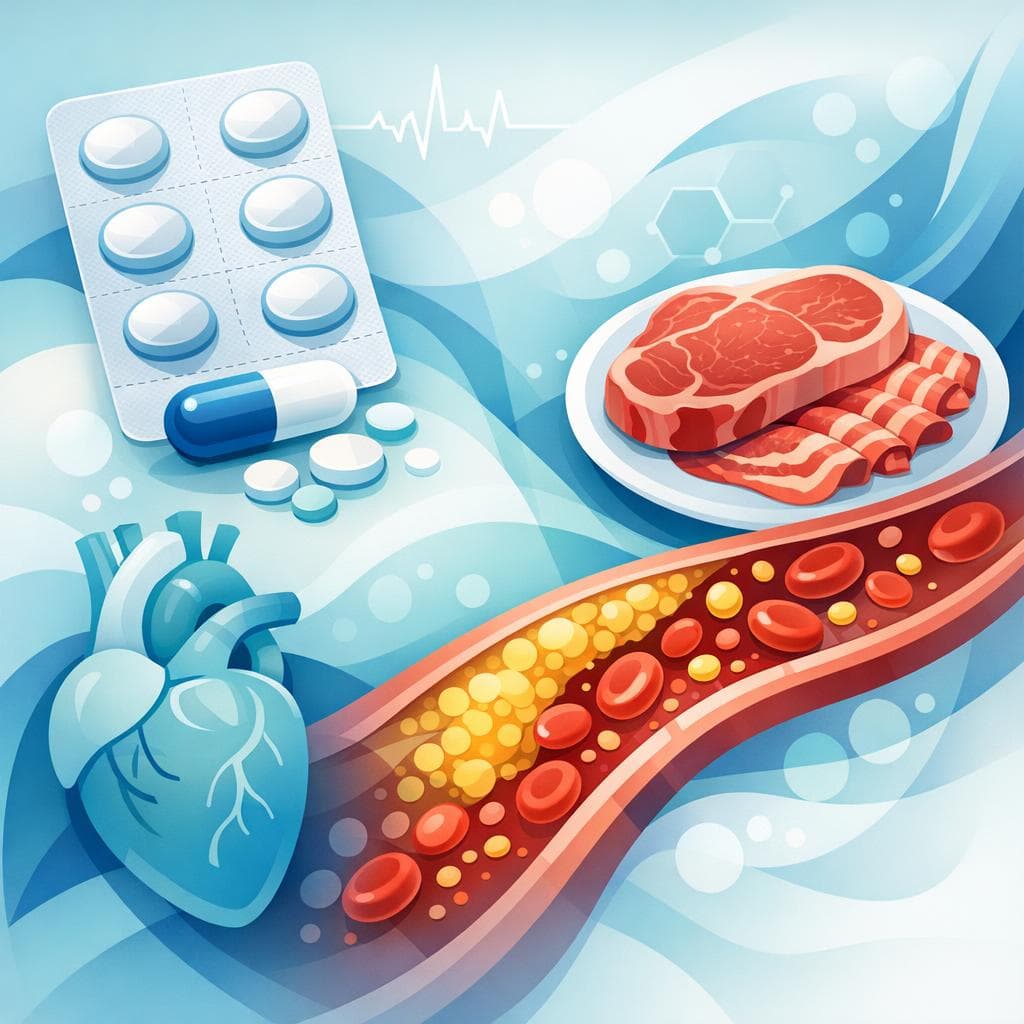 Medical illustration for Based on NIH | Can eating red meat right before taking atorvastatin affect its absorption or increase the risk of side effects? - Persly Health Information