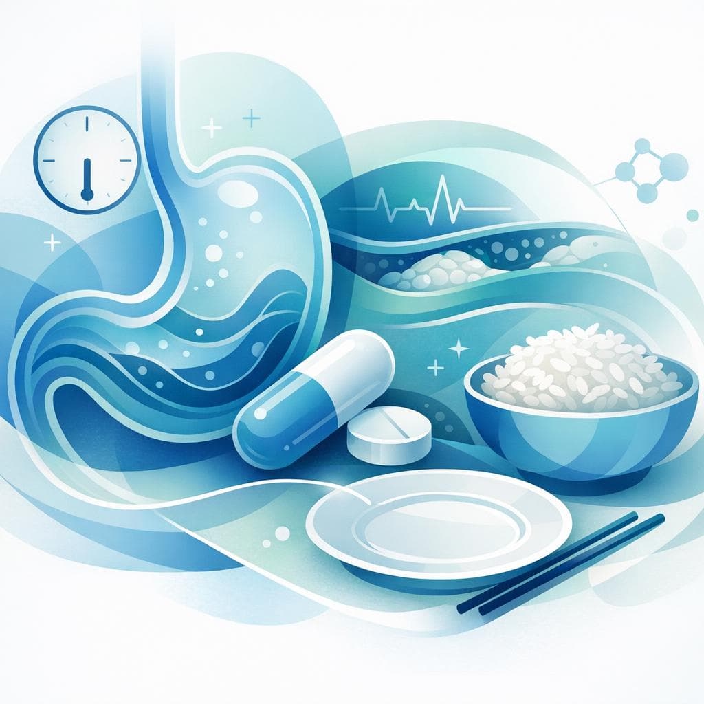 Medical illustration for Based on NIH | Can I take atorvastatin on an empty stomach, or should I eat rice with it to improve absorption and reduce side effects? - Persly Health Information