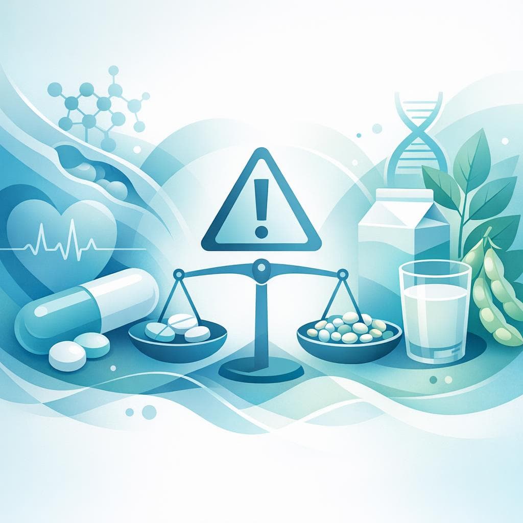 Medical illustration for Basado en NIH de EE.UU. | ¿Debo ajustar la dosis de atorvastatina si consumo productos o suplementos de soja, y existe algún riesgo de interacción? - Persly Health Information
