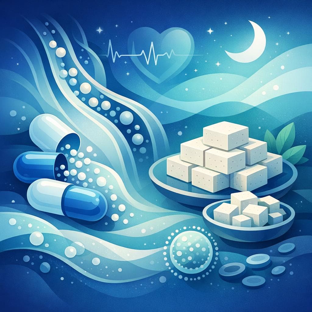 Medical illustration for Basado en NIH de EE.UU. | ¿Puedo cenar tofu por la noche si estoy tomando atorvastatina, o existe alguna interacción que reduzca su eficacia o aumente el riesgo de efectos secundarios? - Persly Health Information