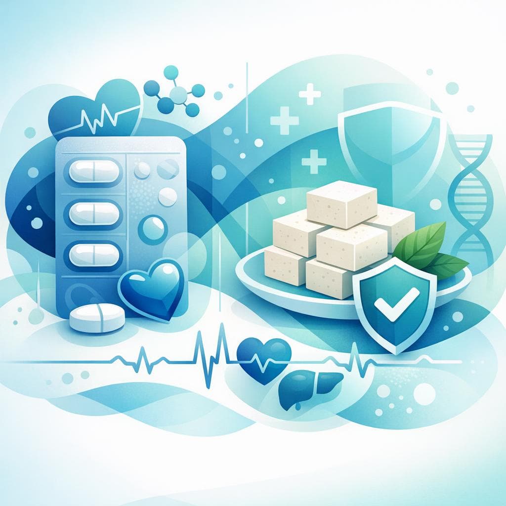 Medical illustration for Based on NIH | Is it safe to eat tofu every day while taking atorvastatin, or could soy products interact with the medication? - Persly Health Information