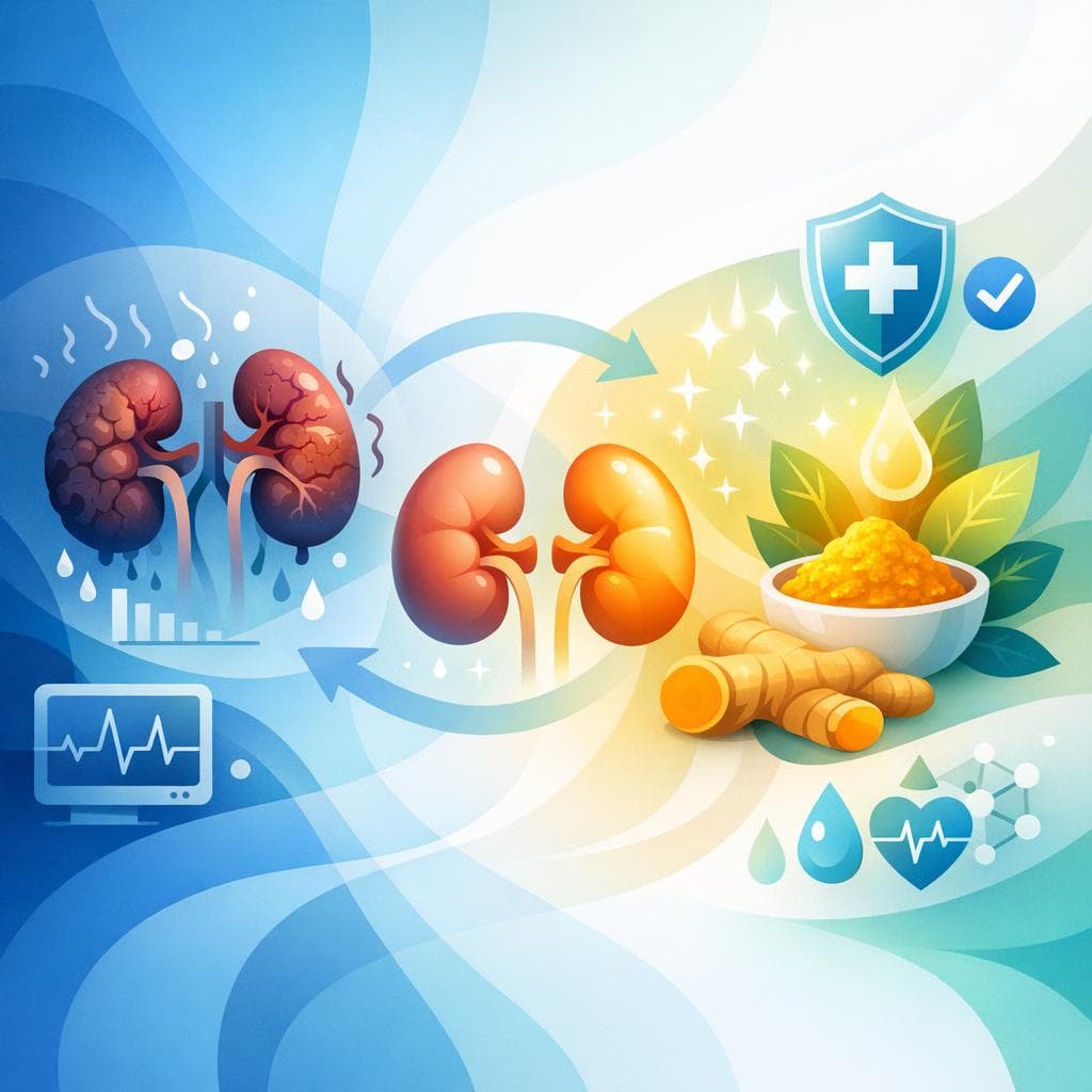 Medical illustration for Based on PubMed | Does turmeric supplementation improve symptoms such as itching, inflammation, or fatigue in people with chronic kidney disease? - Persly Health Information