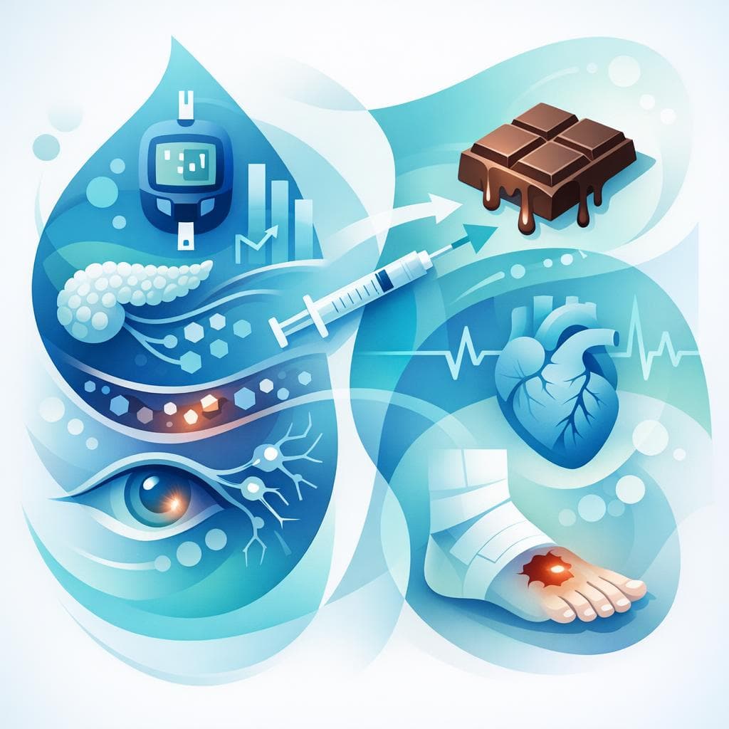 Medical illustration for Based on PubMed | Is it true that eating dark chocolate can reduce diabetes symptoms by improving blood sugar control? - Persly Health Information