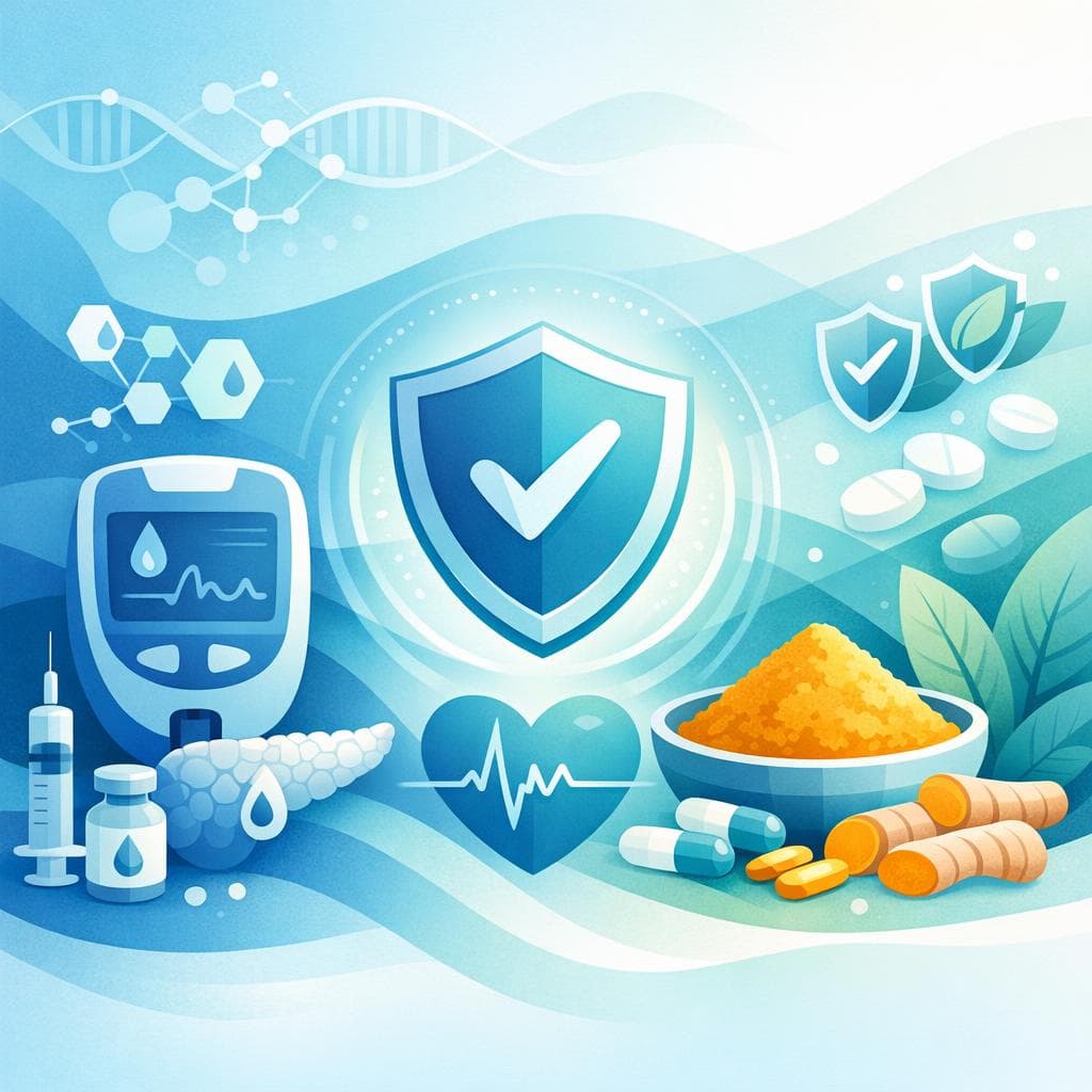 Medical illustration for Based on PubMed | Is long-term use of turmeric (curcumin) supplements safe for people with diabetes, or could it increase hypoglycemia risk or interact with medications like metformin or insulin? - Persly Health Information