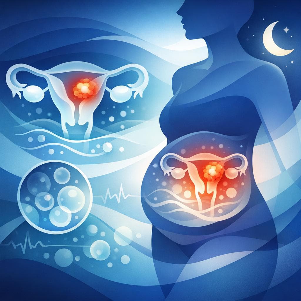 Medical illustration for Based on PubMed | Is bloating at night a symptom of endometrial cancer, and what other warning signs should I watch for? - Persly Health Information