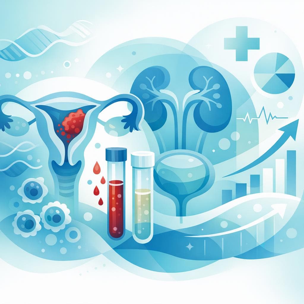 Medical illustration for 米国NIHの資料に基づく | 子宮内膜がんで血尿が症状として現れることはありますか?もしある場合、病期や転移との関連や予後への影響はどの程度ですか? - Persly Health Information