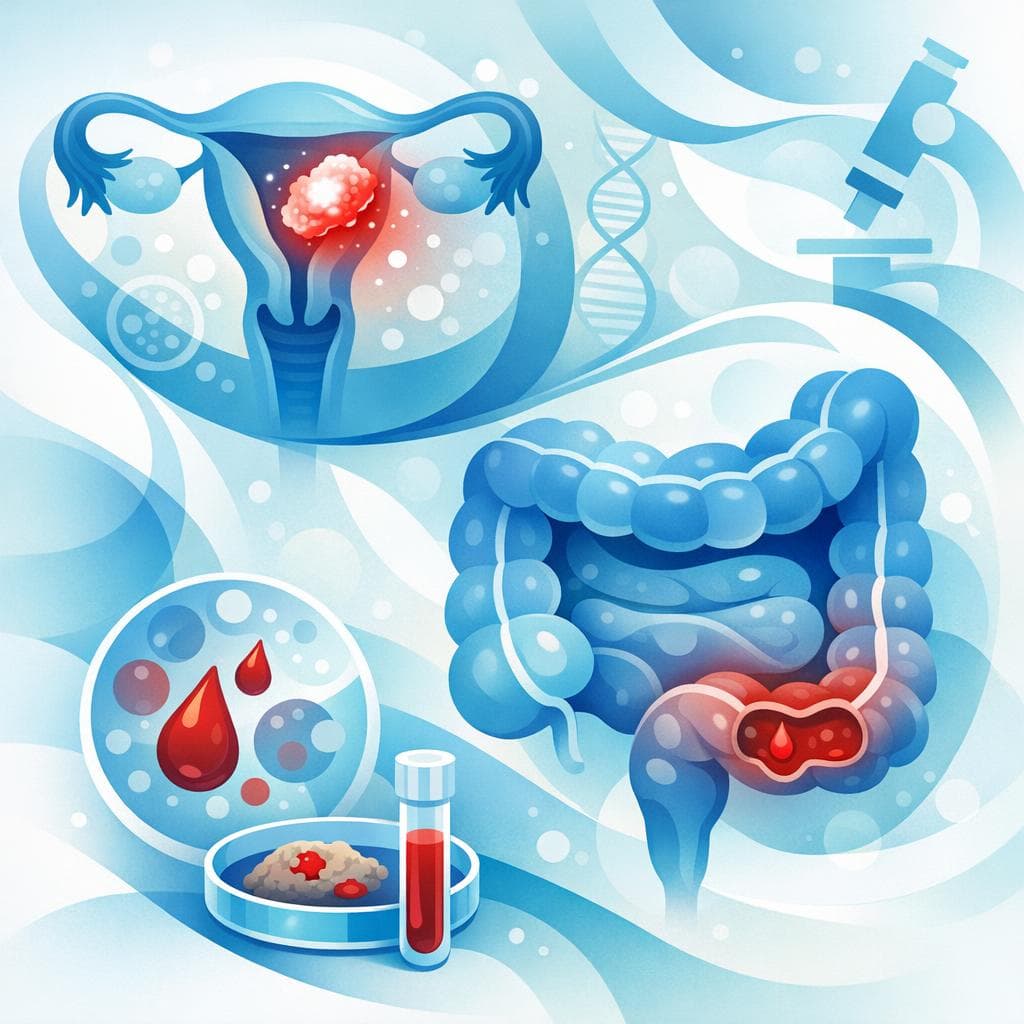 Medical illustration for Based on NIH | Can persistent blood in the stool be a symptom of endometrial cancer, or is it more likely due to a gastrointestinal cause? - Persly Health Information