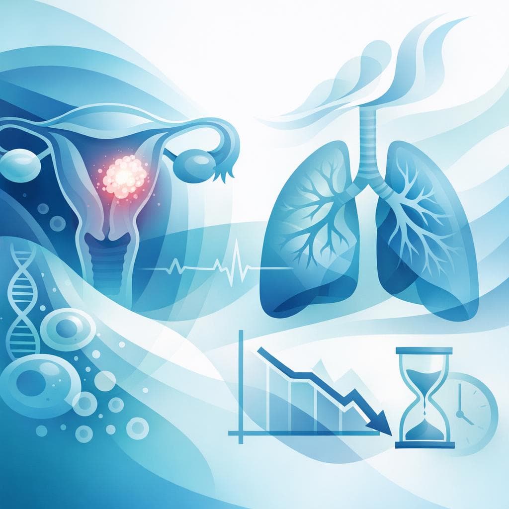 Medical illustration for PubMedの資料に基づく | 子宮体がんで息切れ(呼吸困難)が生じる原因は何ですか?この症状は予後にどのように影響しますか? - Persly Health Information