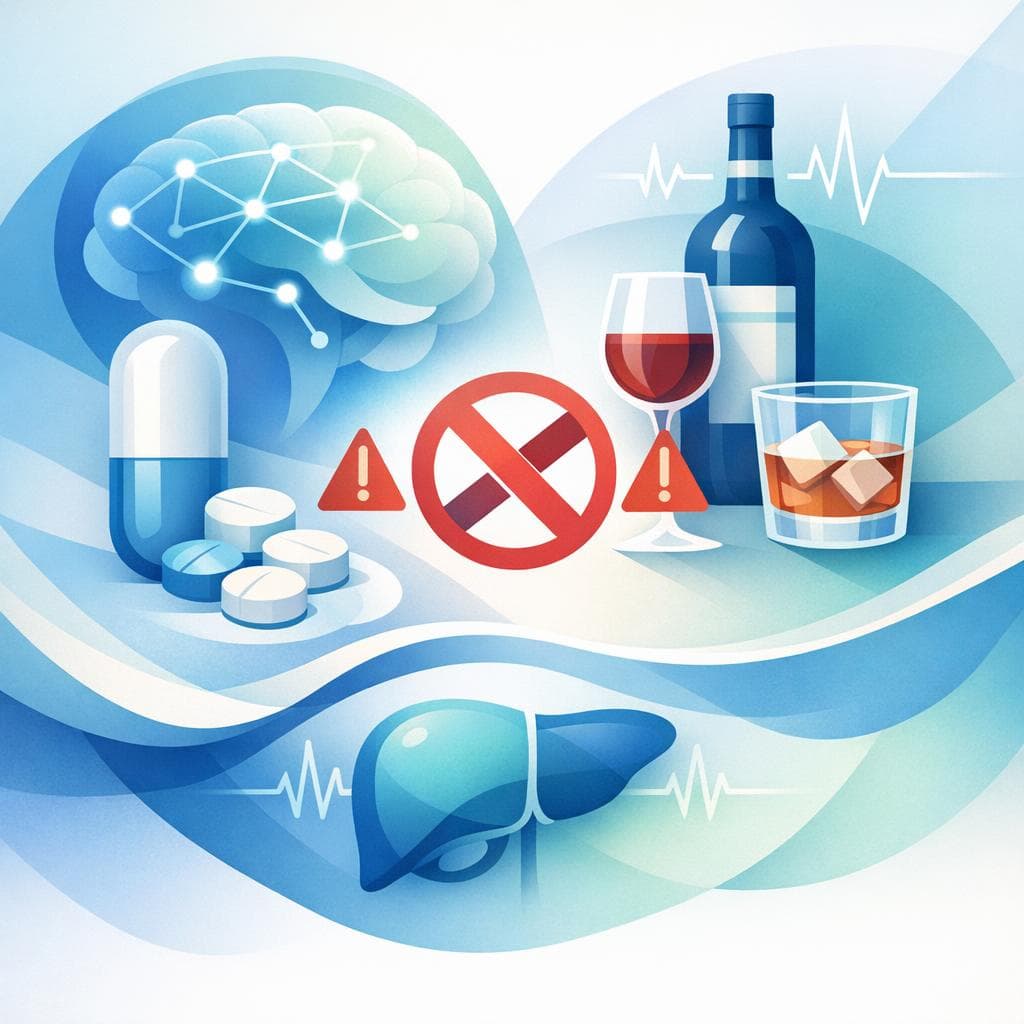 Medical illustration for Based on NIH | Is it safe to drink alcohol while taking gabapentin, and is there a recommended maximum amount based on my gabapentin dose? - Persly Health Information