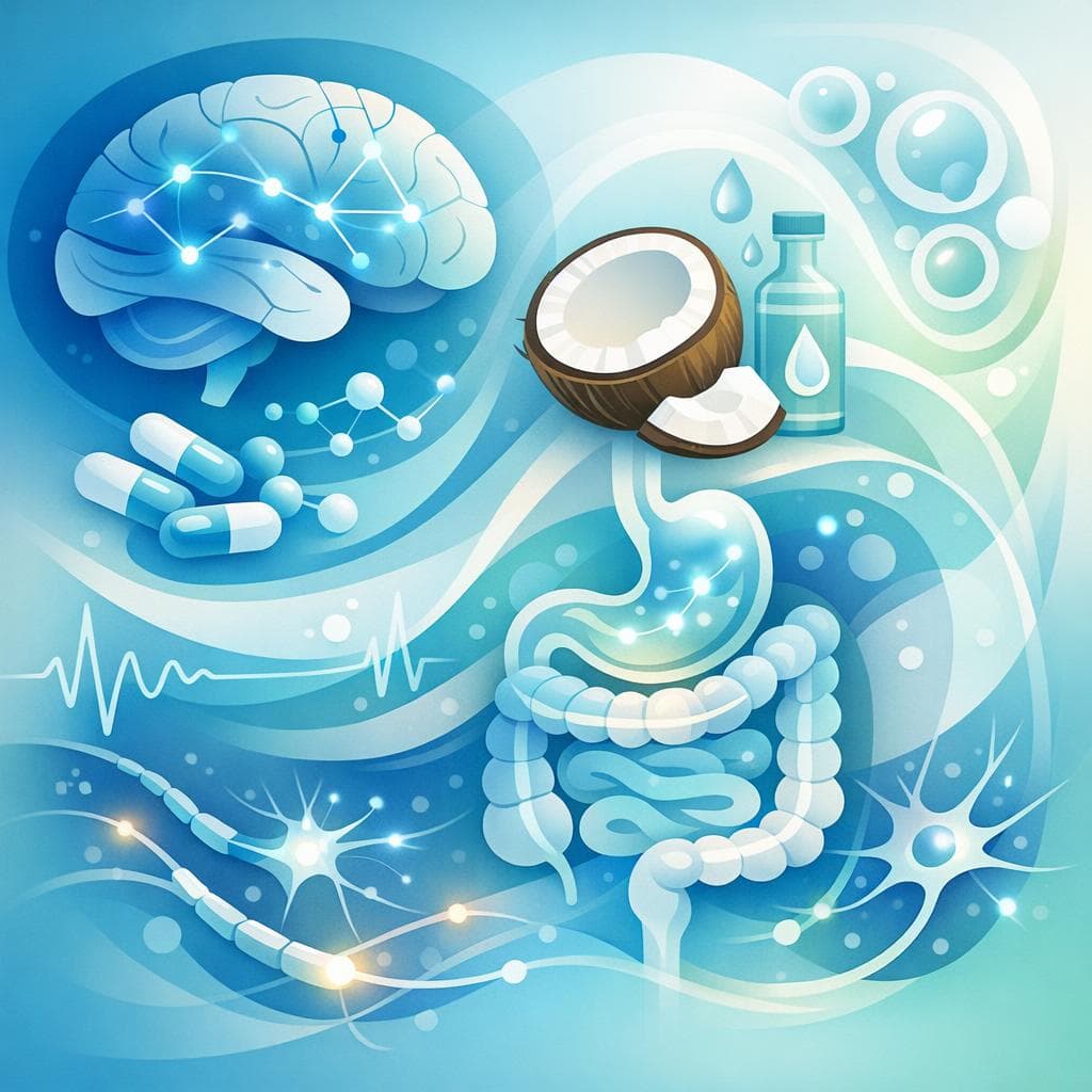 Medical illustration for 미국 NIH 자료 기반 | 가바펜틴을 복용한 후 코코넛 오일을 섭취하면 약물 상호작용이나 효과에 영향을 줄 수 있나요? - Persly Health Information