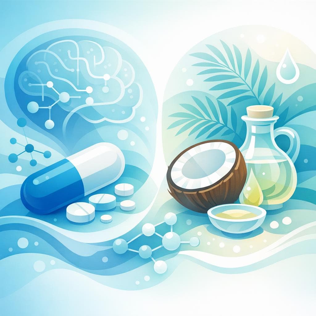 Medical illustration for Based on NIH | Can consuming coconut oil right before taking gabapentin affect its absorption, effectiveness, or side effects? - Persly Health Information
